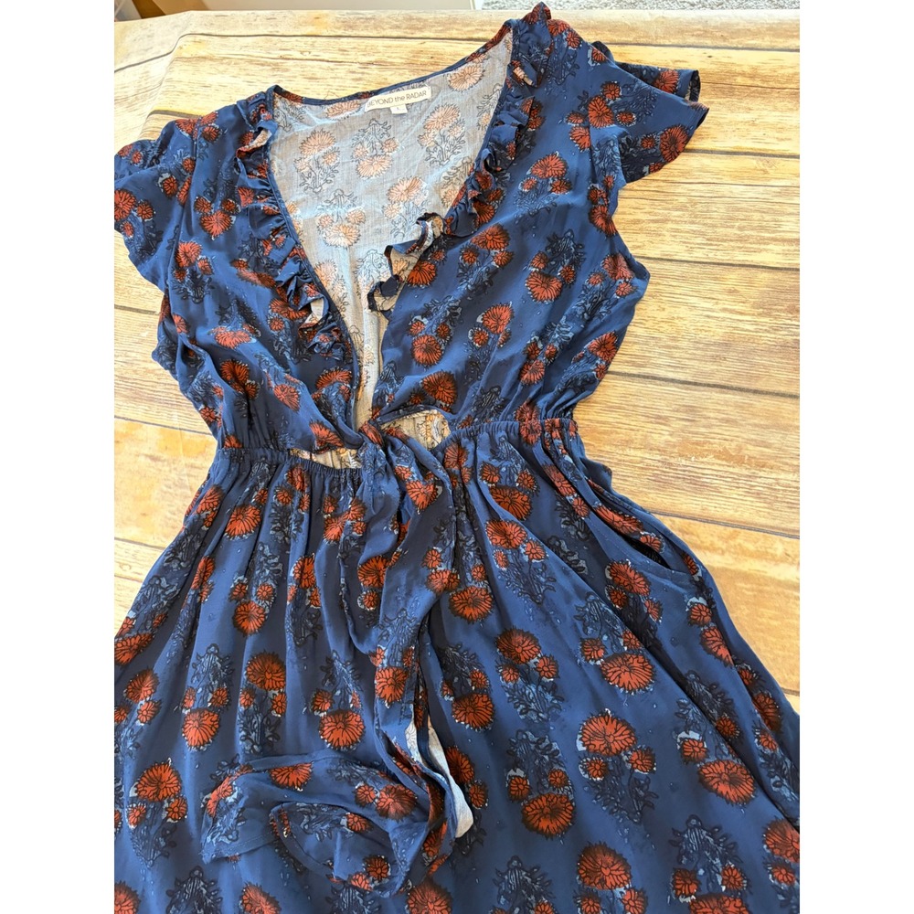 Beyond the Radar Women Blue Floral High Low Maxi Dress Ruffle Tie‎ Front Large